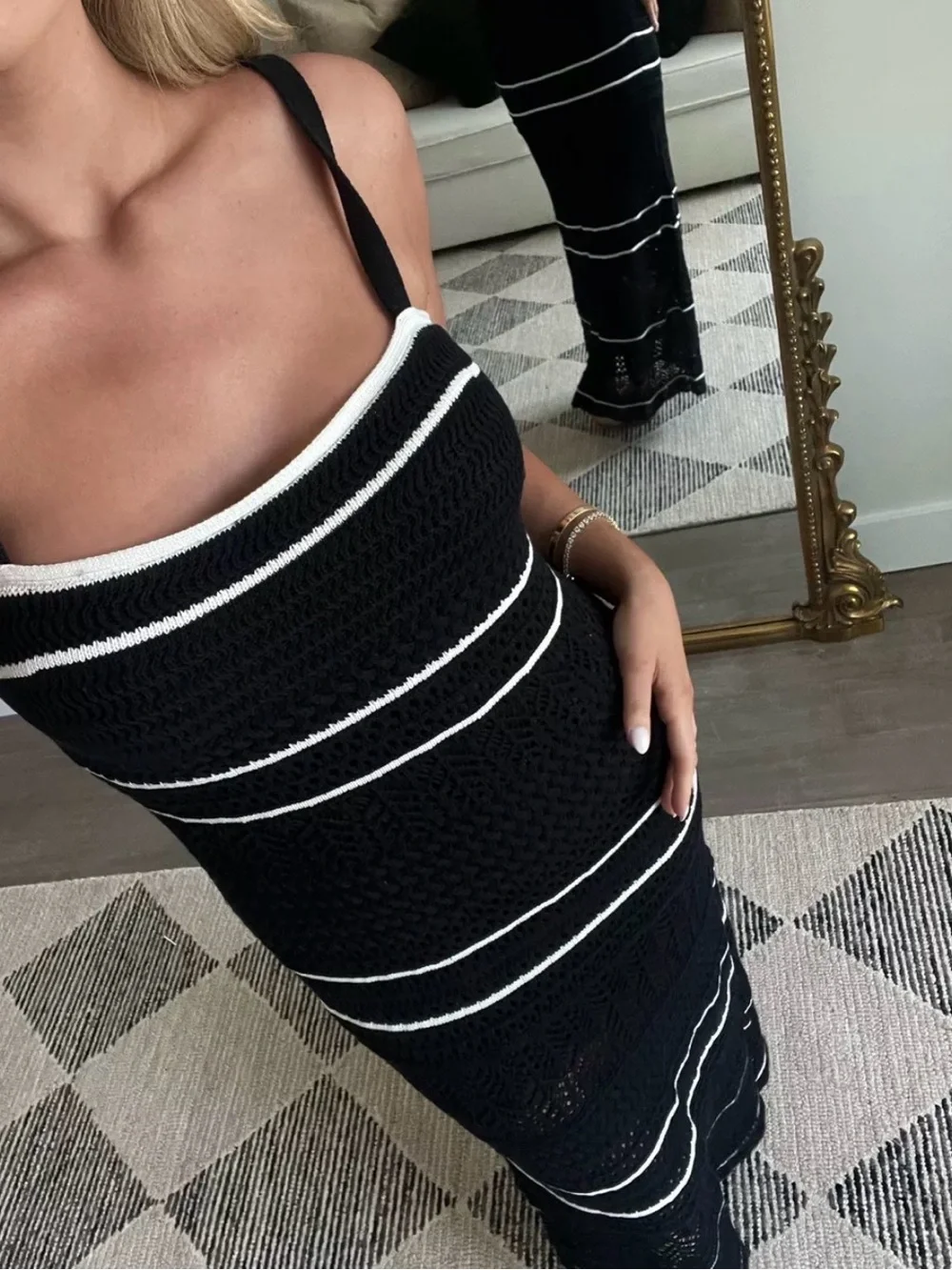 Abercrombie & Fitch Black Crochet Maxi Dress with White Trim